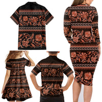 Azerbaijan Family Matching Long Sleeve Bodycon Dress and Hawaiian Shirt Traditional Pattern Ornament With Flowers Buta Gold LT9 - Wonder Print Shop