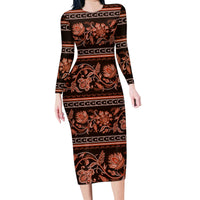 Azerbaijan Family Matching Long Sleeve Bodycon Dress and Hawaiian Shirt Traditional Pattern Ornament With Flowers Buta Gold LT9 - Wonder Print Shop