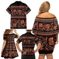 Azerbaijan Family Matching Off Shoulder Short Dress and Hawaiian Shirt Traditional Pattern Ornament With Flowers Buta Gold LT9 - Wonder Print Shop