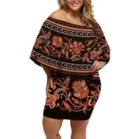 Azerbaijan Family Matching Off Shoulder Short Dress and Hawaiian Shirt Traditional Pattern Ornament With Flowers Buta Gold LT9 - Wonder Print Shop