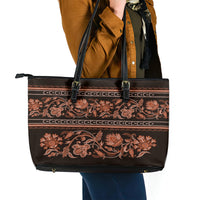 Azerbaijan Leather Tote Bag Traditional Pattern Ornament With Flowers Buta Gold - Wonder Print Shop