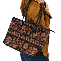 Azerbaijan Leather Tote Bag Traditional Pattern Ornament With Flowers Buta Gold - Wonder Print Shop