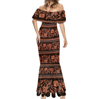 Azerbaijan Mermaid Dress Traditional Pattern Ornament With Flowers Buta Gold - Wonder Print Shop