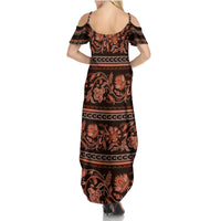 Azerbaijan Summer Maxi Dress Traditional Pattern Ornament With Flowers Buta Gold - Wonder Print Shop