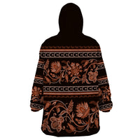 Azerbaijan Wearable Blanket Hoodie Traditional Pattern Ornament With Flowers Buta Gold - Wonder Print Shop