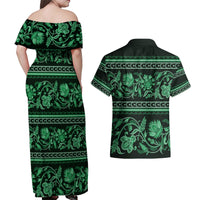 Azerbaijan Couples Matching Off Shoulder Maxi Dress and Hawaiian Shirt Traditional Pattern Ornament With Flowers Buta Green LT9 - Wonder Print Shop