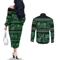 azerbaijan-couples-matching-off-the-shoulder-long-sleeve-dress-and-long-sleeve-button-shirts-traditional-pattern-ornament-with-flowers-buta-green