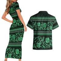 Azerbaijan Couples Matching Short Sleeve Bodycon Dress and Hawaiian Shirt Traditional Pattern Ornament With Flowers Buta Green LT9 - Wonder Print Shop