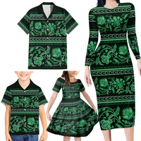 Azerbaijan Family Matching Long Sleeve Bodycon Dress and Hawaiian Shirt Traditional Pattern Ornament With Flowers Buta Green LT9 - Wonder Print Shop