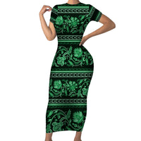 Azerbaijan Family Matching Short Sleeve Bodycon Dress and Hawaiian Shirt Traditional Pattern Ornament With Flowers Buta Green - Wonder Print Shop