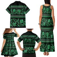 Azerbaijan Family Matching Tank Maxi Dress and Hawaiian Shirt Traditional Pattern Ornament With Flowers Buta Green - Wonder Print Shop