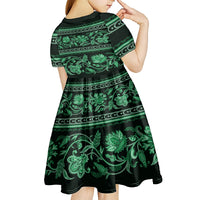 Azerbaijan Kid Short Sleeve Dress Traditional Pattern Ornament With Flowers Buta Green - Wonder Print Shop