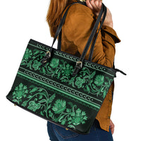Azerbaijan Leather Tote Bag Traditional Pattern Ornament With Flowers Buta Green - Wonder Print Shop