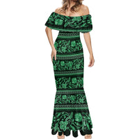 Azerbaijan Mermaid Dress Traditional Pattern Ornament With Flowers Buta Green - Wonder Print Shop