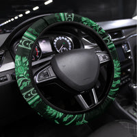 Azerbaijan Steering Wheel Cover Traditional Pattern Ornament With Flowers Buta Green - Wonder Print Shop