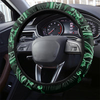 Azerbaijan Steering Wheel Cover Traditional Pattern Ornament With Flowers Buta Green - Wonder Print Shop