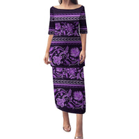 Azerbaijan Family Matching Puletasi Dress and Hawaiian Shirt Traditional Pattern Ornament With Flowers Buta Violet - Wonder Print Shop