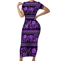 Azerbaijan Family Matching Short Sleeve Bodycon Dress and Hawaiian Shirt Traditional Pattern Ornament With Flowers Buta Violet - Wonder Print Shop