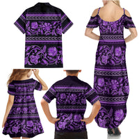 Azerbaijan Family Matching Summer Maxi Dress and Hawaiian Shirt Traditional Pattern Ornament With Flowers Buta Violet - Wonder Print Shop