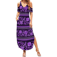 Azerbaijan Family Matching Summer Maxi Dress and Hawaiian Shirt Traditional Pattern Ornament With Flowers Buta Violet - Wonder Print Shop