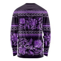 Azerbaijan Long Sleeve Shirt Traditional Pattern Ornament With Flowers Buta Violet - Wonder Print Shop
