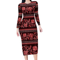 Azerbaijan Family Matching Long Sleeve Bodycon Dress and Hawaiian Shirt Traditional Pattern Ornament With Flowers Buta Red LT9 - Wonder Print Shop