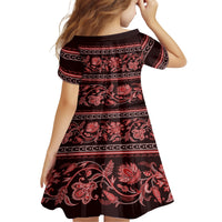Azerbaijan Kid Short Sleeve Dress Traditional Pattern Ornament With Flowers Buta Red - Wonder Print Shop