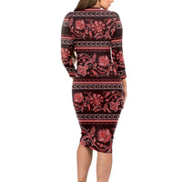 Azerbaijan Long Sleeve Bodycon Dress Traditional Pattern Ornament With Flowers Buta Red - Wonder Print Shop