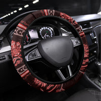 Azerbaijan Steering Wheel Cover Traditional Pattern Ornament With Flowers Buta Red - Wonder Print Shop