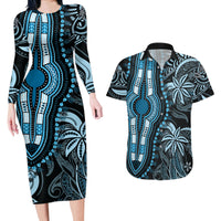 Polynesia Dashiki Couples Matching Long Sleeve Bodycon Dress and Hawaiian Shirt Polynesia and Africa Traditional Special Together Blue LT9 - Wonder Print Shop