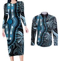 Polynesia Dashiki Couples Matching Long Sleeve Bodycon Dress and Long Sleeve Button Shirts Polynesia and Africa Traditional Special Together Blue LT9 - Wonder Print Shop