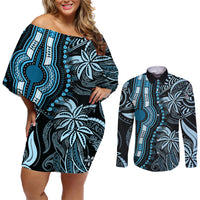 Polynesia Dashiki Couples Matching Off Shoulder Short Dress and Long Sleeve Button Shirts Polynesia and Africa Traditional Special Together Blue LT9 - Wonder Print Shop
