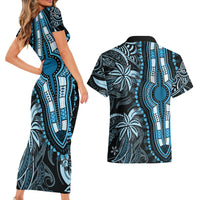 Polynesia Dashiki Couples Matching Short Sleeve Bodycon Dress and Hawaiian Shirt Polynesia and Africa Traditional Special Together Blue LT9 - Wonder Print Shop