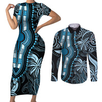 Polynesia Dashiki Couples Matching Short Sleeve Bodycon Dress and Long Sleeve Button Shirts Polynesia and Africa Traditional Special Together Blue LT9 - Wonder Print Shop