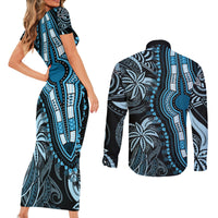 Polynesia Dashiki Couples Matching Short Sleeve Bodycon Dress and Long Sleeve Button Shirts Polynesia and Africa Traditional Special Together Blue LT9 - Wonder Print Shop