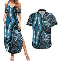 Polynesia Dashiki Couples Matching Summer Maxi Dress and Hawaiian Shirt Polynesia and Africa Traditional Special Together Blue LT9 - Wonder Print Shop