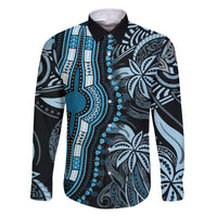 Polynesia Dashiki Family Matching Long Sleeve Bodycon Dress and Hawaiian Shirt Polynesia and Africa Traditional Special Together Blue LT9 - Wonder Print Shop