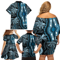 Polynesia Dashiki Family Matching Off Shoulder Short Dress and Hawaiian Shirt Polynesia and Africa Traditional Special Together Blue LT9 - Wonder Print Shop
