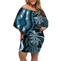 Polynesia Dashiki Family Matching Off Shoulder Short Dress and Hawaiian Shirt Polynesia and Africa Traditional Special Together Blue LT9 - Wonder Print Shop