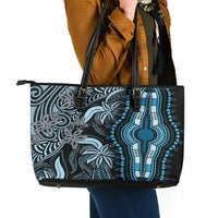 Polynesia Dashiki Leather Tote Bag Polynesia and Africa Traditional Special Together Blue - Wonder Print Shop