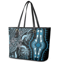 Polynesia Dashiki Leather Tote Bag Polynesia and Africa Traditional Special Together Blue - Wonder Print Shop