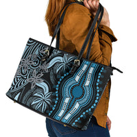 Polynesia Dashiki Leather Tote Bag Polynesia and Africa Traditional Special Together Blue - Wonder Print Shop