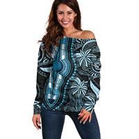 Polynesia Dashiki Off Shoulder Sweater Polynesia and Africa Traditional Special Together Blue - Wonder Print Shop