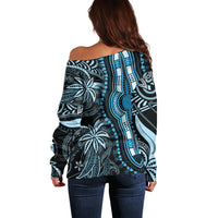 Polynesia Dashiki Off Shoulder Sweater Polynesia and Africa Traditional Special Together Blue - Wonder Print Shop