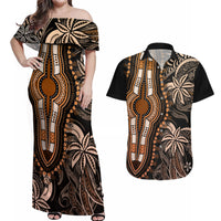 Polynesia Dashiki Couples Matching Off Shoulder Maxi Dress and Hawaiian Shirt Polynesia and Africa Traditional Special Together Gold LT9 - Wonder Print Shop