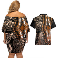 Polynesia Dashiki Couples Matching Off Shoulder Short Dress and Hawaiian Shirt Polynesia and Africa Traditional Special Together Gold LT9 - Wonder Print Shop
