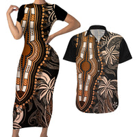 Polynesia Dashiki Couples Matching Short Sleeve Bodycon Dress and Hawaiian Shirt Polynesia and Africa Traditional Special Together Gold LT9 - Wonder Print Shop