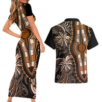 Polynesia Dashiki Couples Matching Short Sleeve Bodycon Dress and Hawaiian Shirt Polynesia and Africa Traditional Special Together Gold LT9 - Wonder Print Shop
