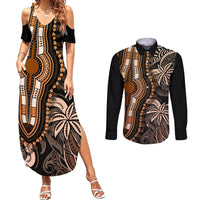 Polynesia Dashiki Couples Matching Summer Maxi Dress and Long Sleeve Button Shirts Polynesia and Africa Traditional Special Together Gold LT9 - Wonder Print Shop