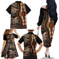 Polynesia Dashiki Family Matching Off Shoulder Long Sleeve Dress and Hawaiian Shirt Polynesia and Africa Traditional Special Together Gold - Wonder Print Shop